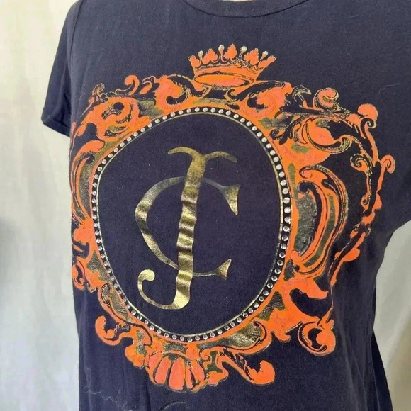 Juicy Couture Tops - Y2K Juicy Couture Bedazzled Rhinestone Crown Logo Gold Pink Blue T-shirt Size M